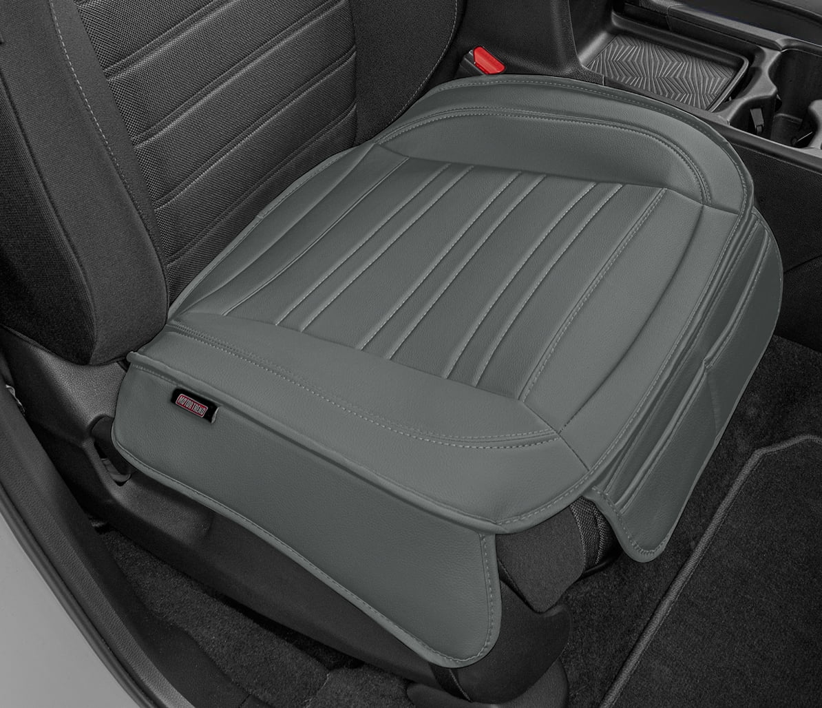 Motor Trend Faux Leather Front Seat Cover for Cars - (1) Gray Front Car Seat Covers for SUV & Truck with Storage Pockets - Automotive Car Seats Cover Protector - For Bottom Cushion Coverage Only