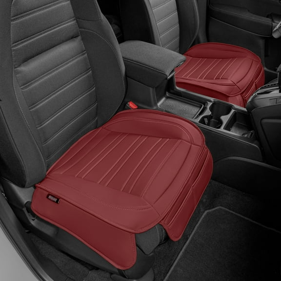 Motor Trend Faux Leather Front Seat Cover for Cars - Set of 2 Burgundy Front Car Seat Covers for SUV & Truck with Storage Pockets - Automotive Car Seats Cover Protector - Bottom Cushion Coverage Only