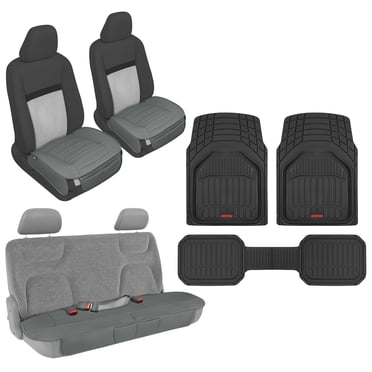 BDK Black Car Seat Covers & Floor Mats Combo | Polyester Cloth & HD Rubber | Standard Low Back