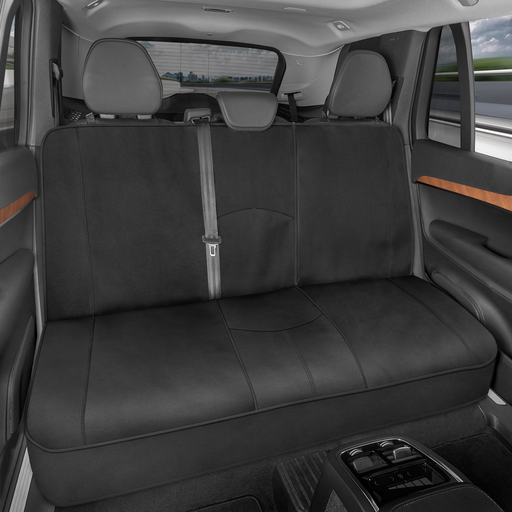 Motor Trend SpillGuard Waterproof Rear Bench Car Seat Cover Black Stitching Split Bench Rear Seat Protector with Neoprene Padding Back Seat Cover
