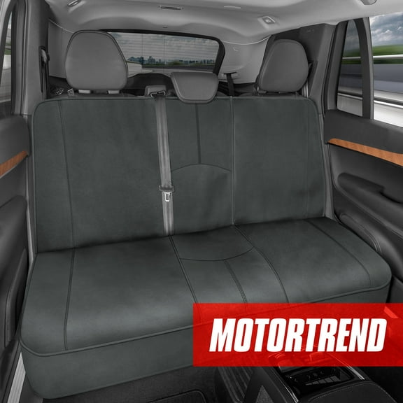 Motor Trend SpillGuard Waterproof Rear Bench Seat Cover – Charcoal Stitching, Neoprene Padding, Split Bench Protector for Kids & Dogs