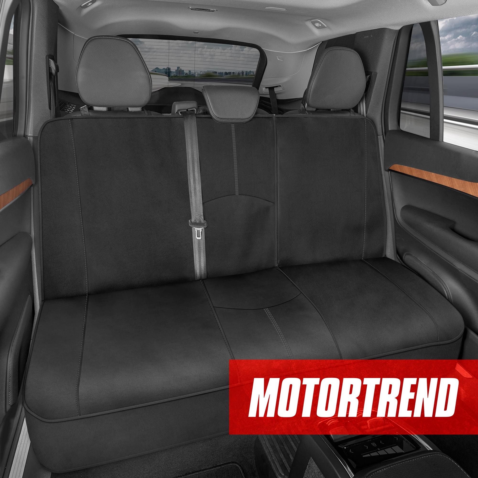 Motor Trend SpillGuard Waterproof Rear Split Bench Seat Cover with Red  Stitching, Neoprene Protector
