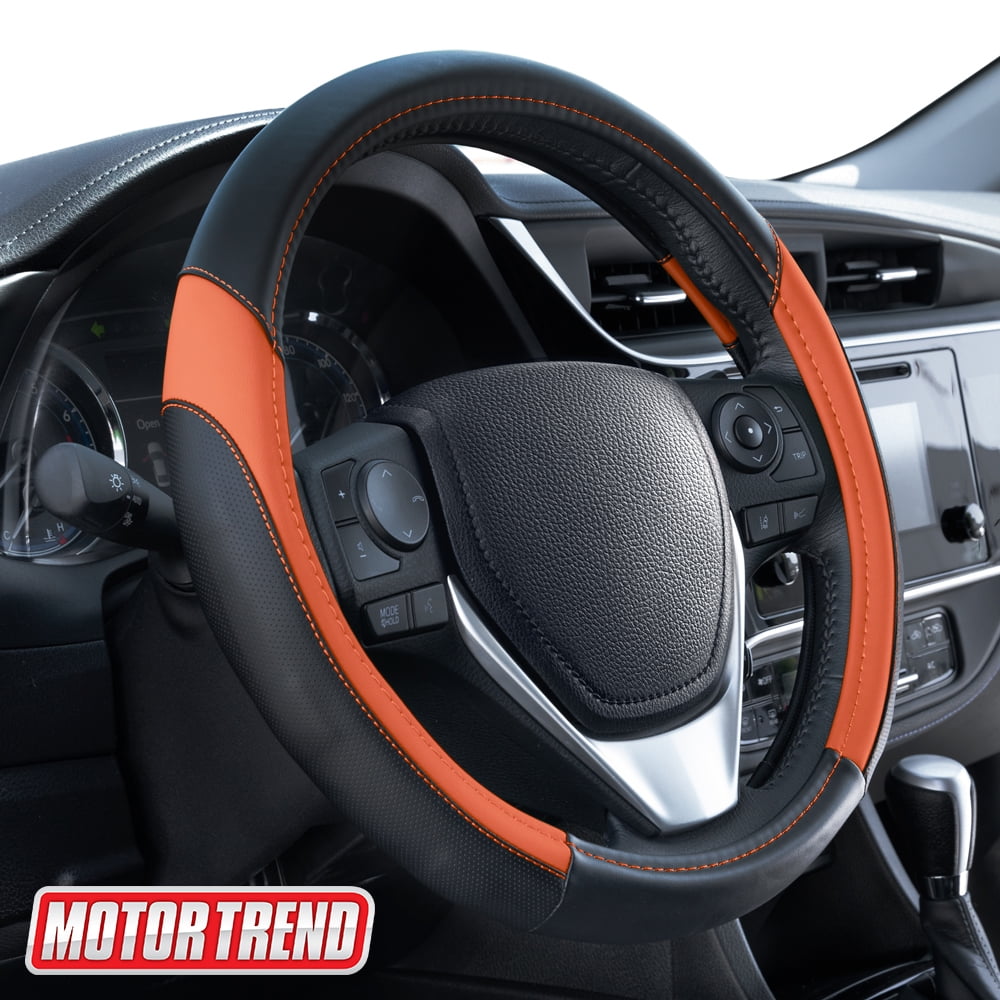 Motor Trend Smooth Gray Faux Leather Steering Wheel Cover – Fits 13.5 To 14.5 Inch Wheels | Non-Slip Grip