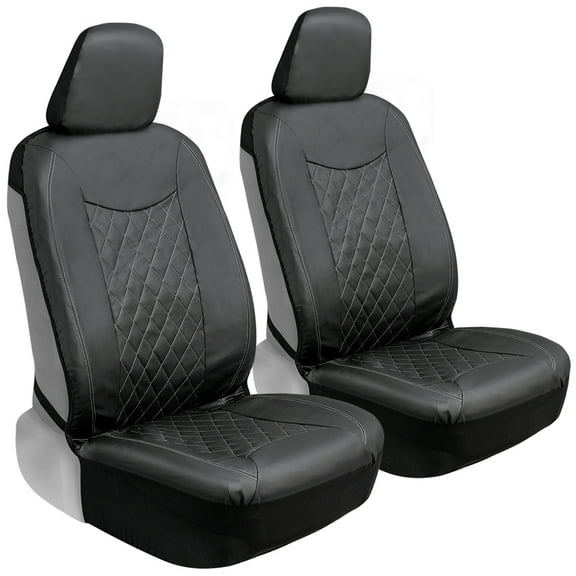 Motor Trend Stitched Faux Leather Car Seat Covers for Front Seats, Black - Luxurious Protection for Auto Truck Van and SUV