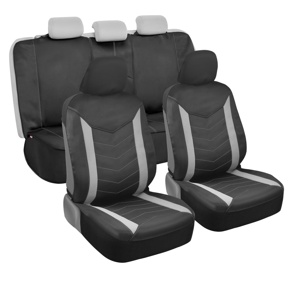 Motor Trend Stitched Waterproof Front and Rear Bench Car Seat Covers, Full Set in Gray - Universal Fit for Auto Truck Van SUV