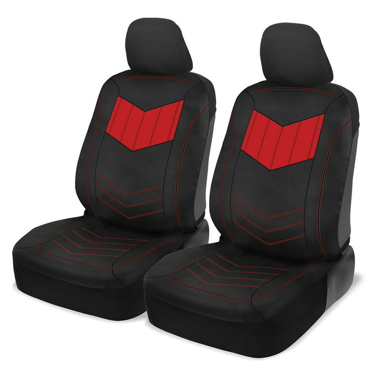 Motor Trend DuraLuxe Faux Red Leather Seat Covers for Car Truck Van & SUV,  2 Piece Set – Premium Front Seat Cushion Covers with Universal Fit Design,  Padded for Comfort with Front