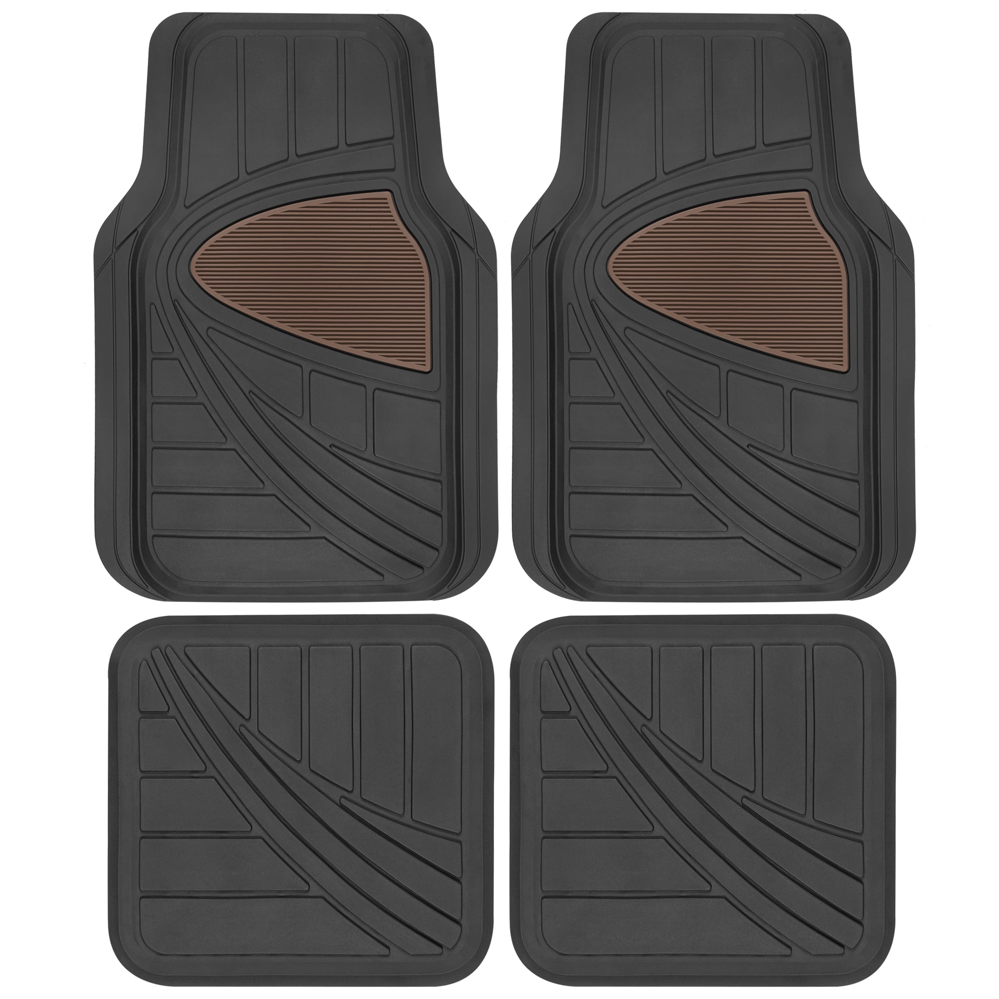 Universal Fit Two-Tone Black and Beige Rubber Car Floor Mats