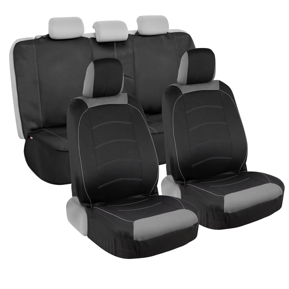 Motor Trend Two Tone Front Seat Covers with Waterproof Rear Bench Cover in Black & Gray - Universal Fit for Car Truck Van SUV