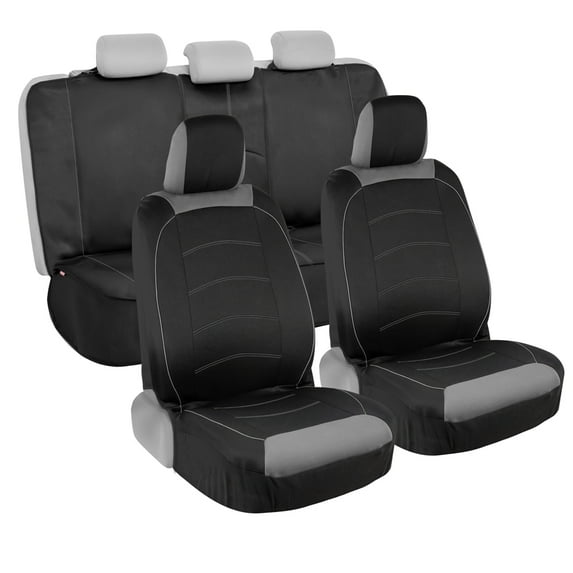 Motor Trend Two Tone Front Seat Covers with Waterproof Rear Bench Cover in Black & Gray - Universal Fit for Car Truck Van SUV