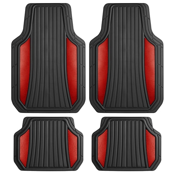 Motor Trend Two Tone Shield Black and Red Car Floor Mats - Durable Rubber Mats for Enhanced Interior Protection