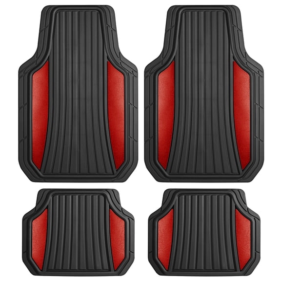 Motor Trend Two Tone Shield Black and Red Car Floor Mats - Durable Rubber Mats for Enhanced Interior Protection