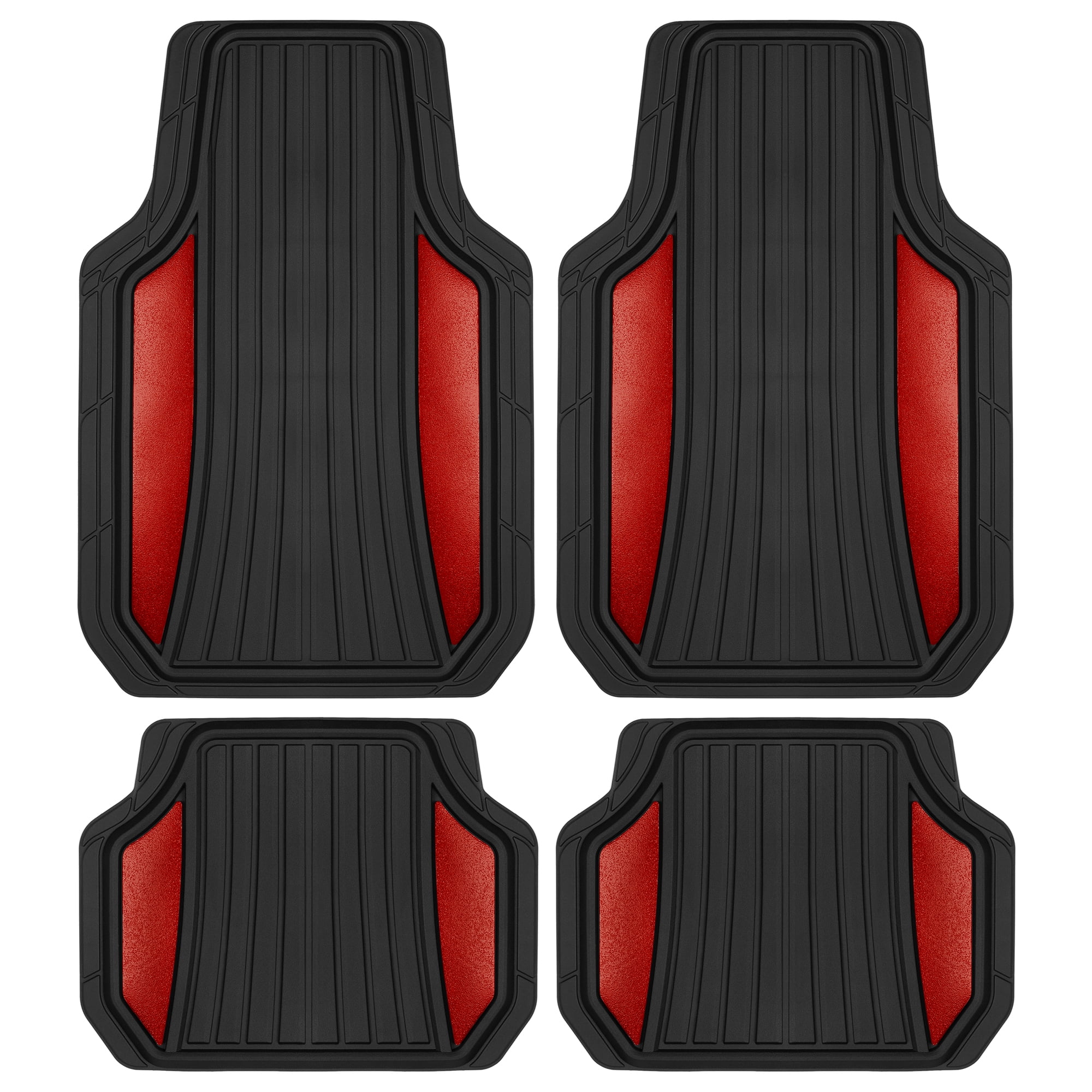 Motor Trend Black and Red Universal Fit Rubber Car Floor Mats