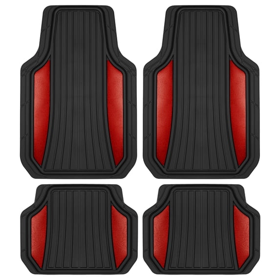 Motor Trend Two Tone Shield Black and Red Car Floor Mats - Durable Rubber Mats for Enhanced Interior Protection