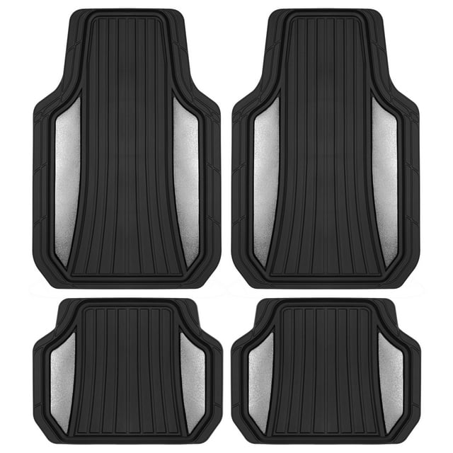 Motor Trend Two Tone Shield Black and Silver Chrome Car Floor Mats