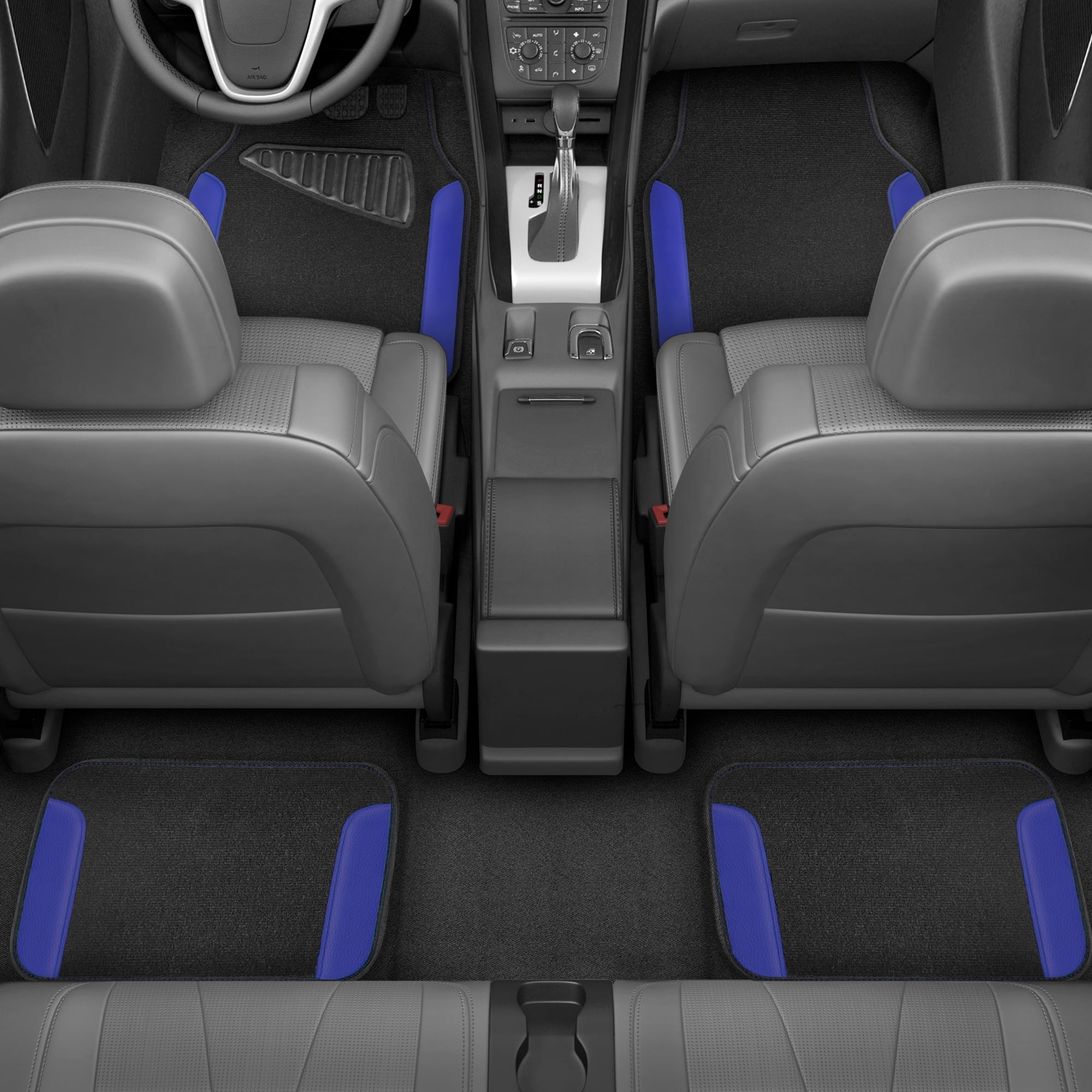 Motor Trend Waterproof Car Floor Mats Universal Fit Car Mats with Driver Heel Pad Leather Automotive Accessories Anti-Slip Backing Carpet Mats Black and Blue