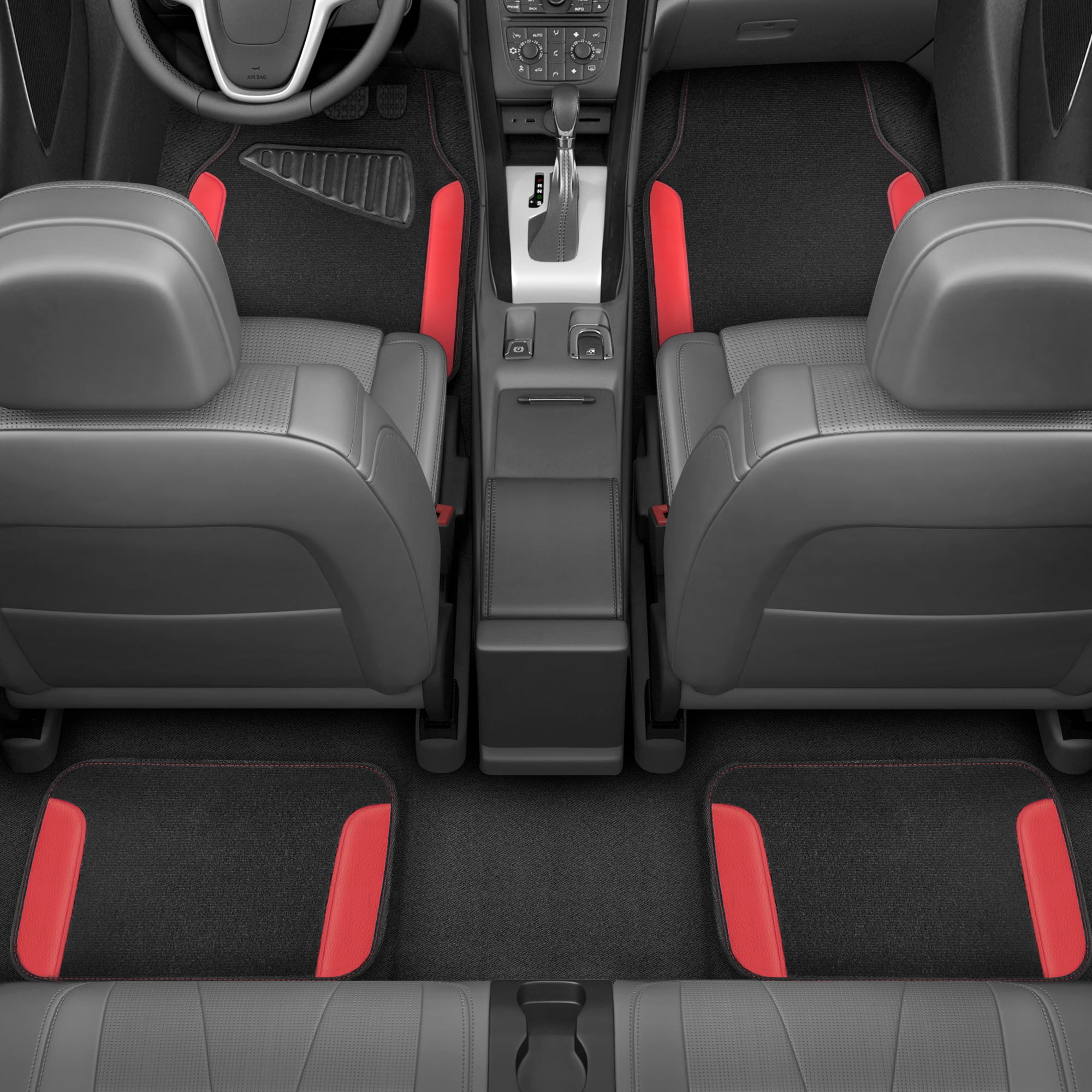 Motor Trend Waterproof Car Floor Mats Universal Fit Car Mats with Driver Heel Pad Leather Automotive Accessories Anti-Slip Backing Carpet Mats Black and Red