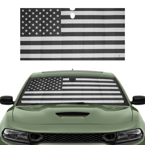 Motor Trend Windshield Sun Shade for Car, Trimmable Universal Fit Sunshade, American Flag Design, Front Window Cover, UV Blocker Heat Shield,Accordion Design,Compact Vertical Fold Stores 50% Smaller