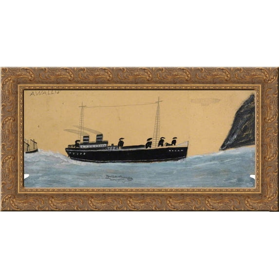 Motor Vessel with Airship and Shark 24x12 Gold Ornate Wood Framed Canvas Art by Alfred Wallis