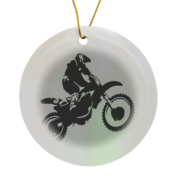 3drose, Motor X Dirt Bike Monotone Vector Art Black Design, Circle Porcelain Ornament