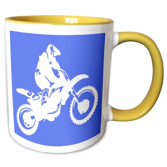 3drose, Motor X Dirt Bike Monotone Vector Art White Design, 11oz Two-tone Yellow Mug