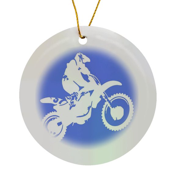 3drose, Motor X Dirt Bike Monotone Vector Art White Design, Circle Porcelain Ornament