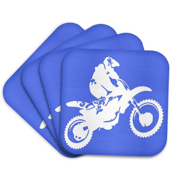 3drose, Motor X Dirt Bike Monotone Vector Art White Design, Set of 4 Coasters - Soft