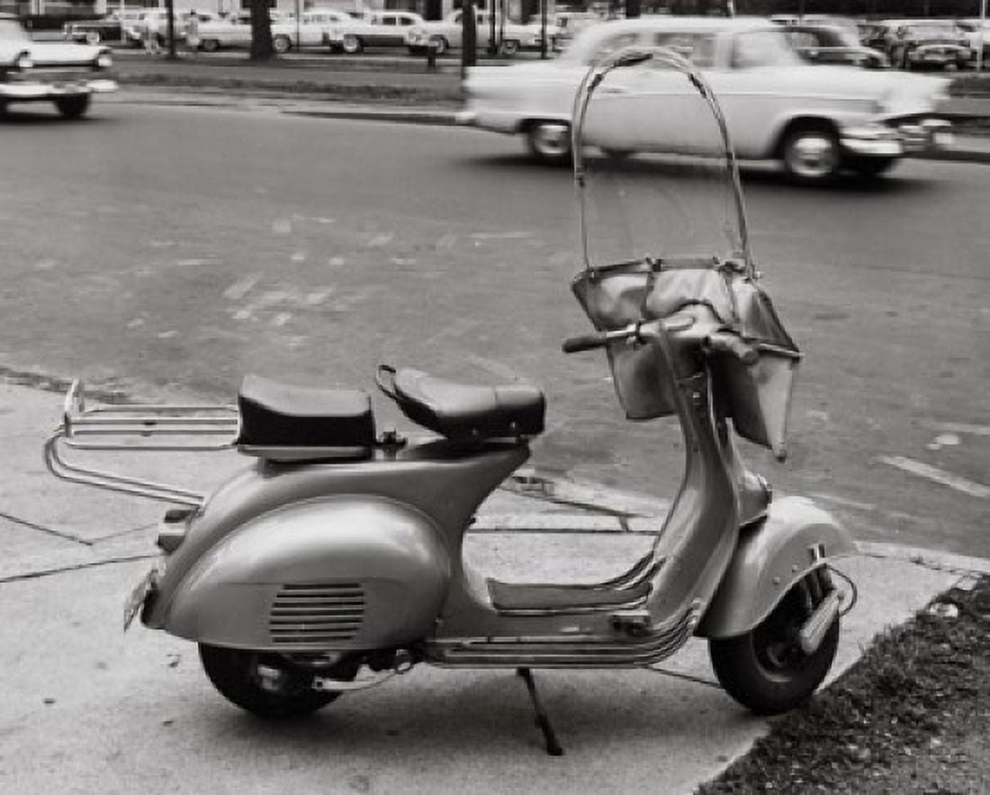 Motor scooter parked on a sidewalk Canvas Art - (18 x 24)