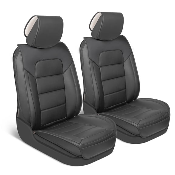 MotorBox Car Seat Covers Classic Edition Faux Leather Black Seat Covers for Car Perforated Cushioned Seat Protectors for Automotive Accessories, Trucks, SUV, Car Two Front Covers