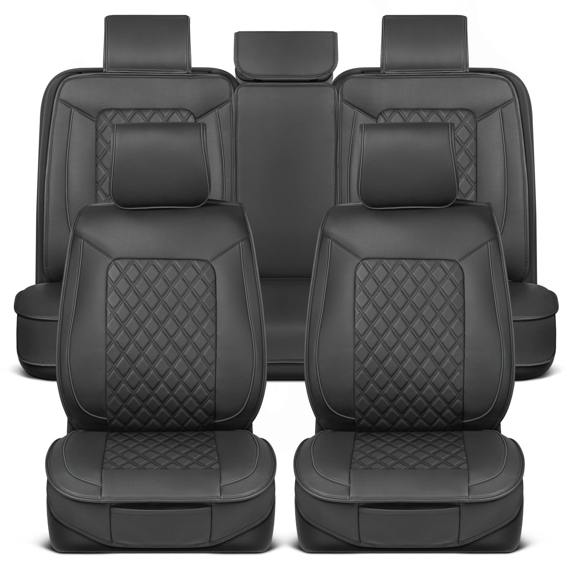 Prestige Black Faux Leather Diamond Stitched Universal Fit Car Seat Covers