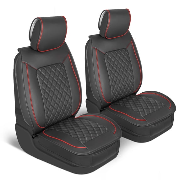 MotorBox Prestige Faux Leather Car Seat Covers, Front Pair, Semi-Custom Fit, Black & Red