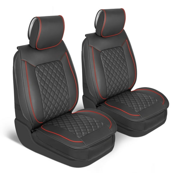 MotorBox Prestige Faux Leather Seat Covers for Cars - (2) Front Semi-Custom Fit Black & Red Seat Covers for Trucks & SUV - Automotive Seat Covers & Accessories - Protective Interior Covers