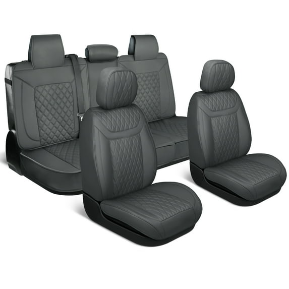 MotorBox Elite Edition Napa Leather Seat Covers Full Set - Gray Car Seat Covers Front Seats and Back Car Seat Protector, Waterproof and Universal Fit for Most Small to Medium Autos, Trucks & SUVs