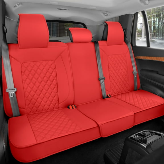 MotorBox Premium Napa Leather Rear Seat Cover Semi Universal Fit for Most Cars, Truck & SUV Red Back Seat Protector Anti-Slip, Durable Bench Cover Easy Install, Luxury Car Interior Upgrade