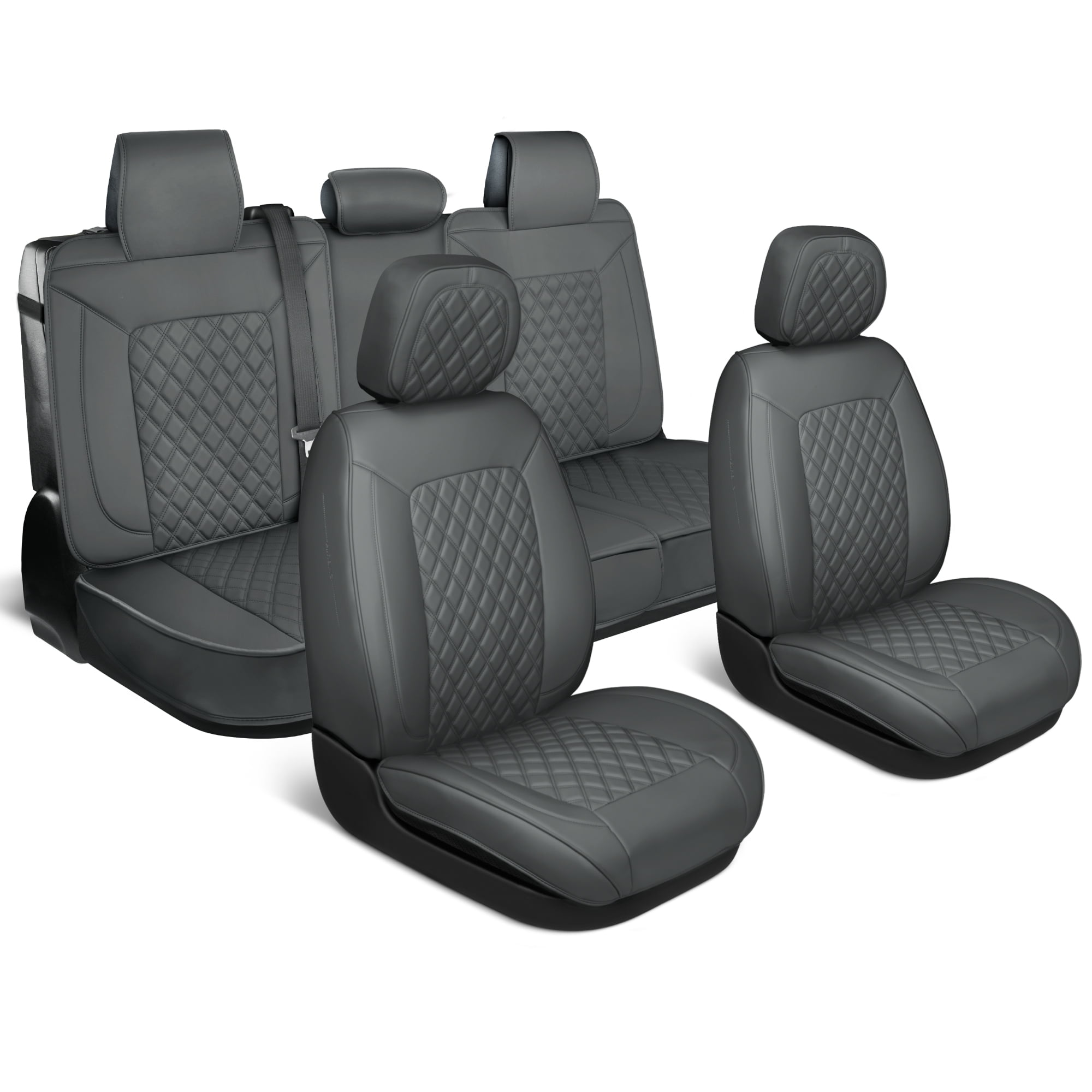 MotorBox Prestige Edition Napa Leather Seat Covers Full Set - Gray Car Seat Covers Front Seats and Back Car Seat Protector, Waterproof and Universal Fit for Most Small to Medium Autos, Trucks & SUVs