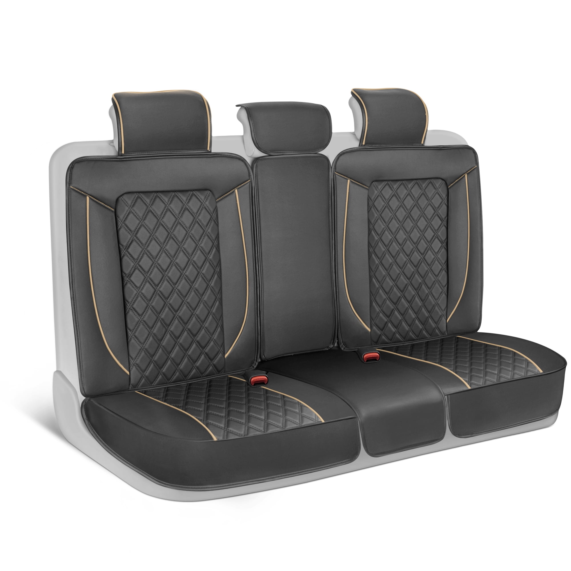 MotorBox Rear Car Seat Cover Prestige Edition Faux Leather Black & Beige Bench Seat Cover for