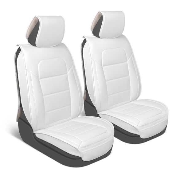MotorBox White Car Seat Covers Classic Edition Faux Leather White Seat Covers for Car Perforated Cushioned Seat Protectors for Automotive Accessories, Trucks, SUV, Car Two Front Covers