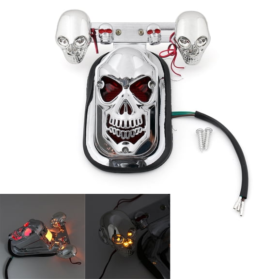 MotorGenic Chrome Motorcycle Skull Turn Signal Rear Brake Stop Tail Light For Harley