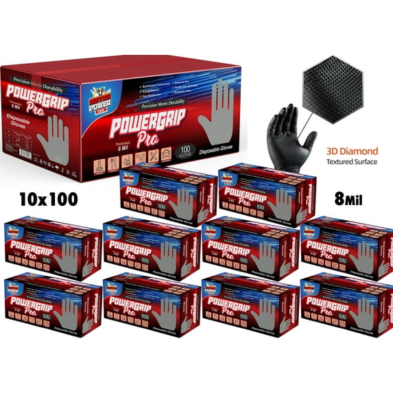 MotorPower Care 8 Mil Heavy-Duty Nitrile Gloves – 1,000 Count (10 Boxes) | Extra Thick, Industrial-Grade, Diamond Grip, Latex-Free, Waterproof, Multi-Purpose Work Gloves Size: XL