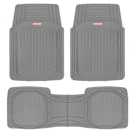 MOTOR TREND & BDK Heavy Duty Gray Rubber Car Mats Full Set - Universal Trim-To-Fit All Weather Floor Mats - Floor Mats for Car Accessories - Front & Back Interior Floor Mats for Truck Accessories