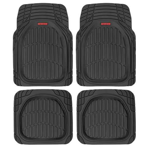 MotorTrend FlexTough Tortoise, Heavy-Duty Rubber Floor Mats for All Weather Protection, Deep Dish, Black