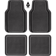 MotorTrend Houndstooth Design Rubber Car Floor Mats for Autos SUV Truck & Van - All-Weather Waterproof Protection Front & Rear Liners, Trim to Fit Most Vehicles Bundle Set