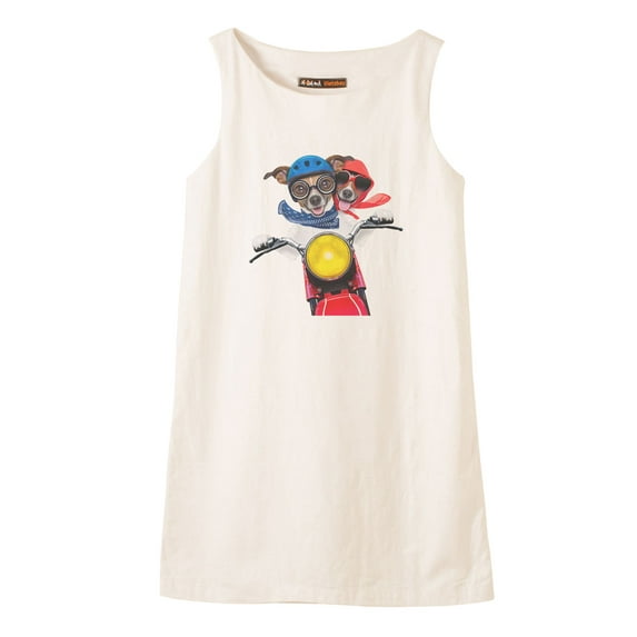 Motorbike Couple Dog Print Vintage 100% Cotton Linen Mini Shift Dress WDS_01 14