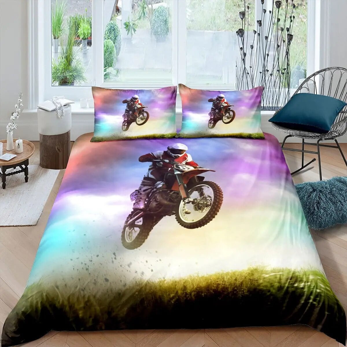Motorbike Duvet Cover Set Motocross Rider Bedding Set Racing Motorcycle