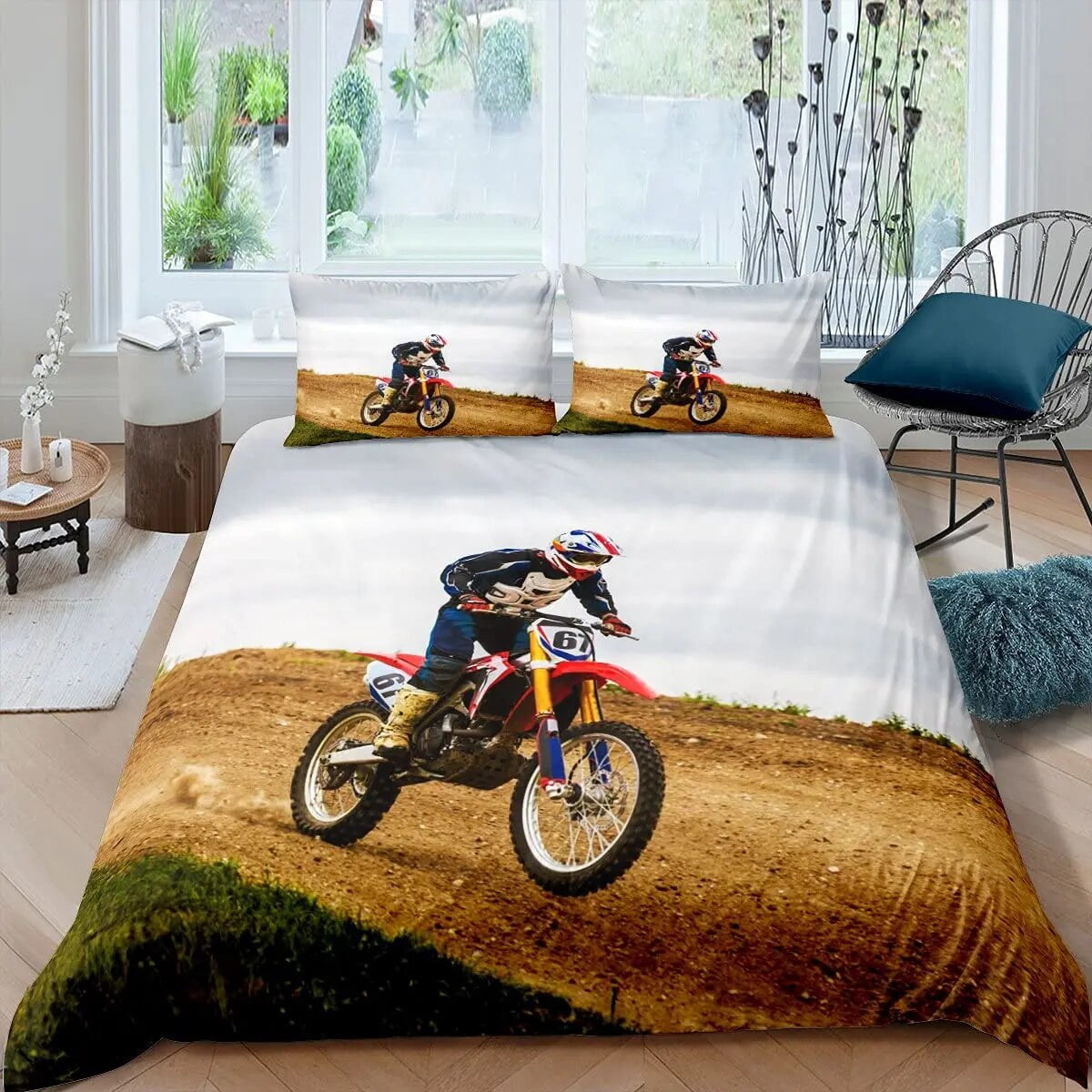 Motorbike Duvet Cover Set Motocross Rider Bedding Set Racing Motorcycle