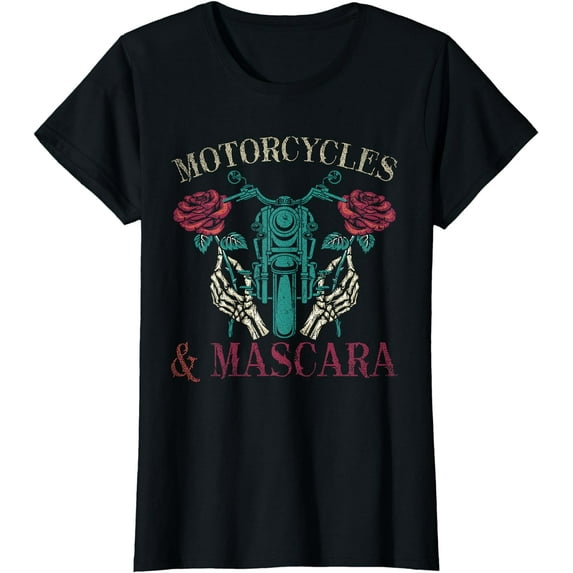 Motorbike Riding Women Motorcycles And Mascara Roses Biker T-Shirt