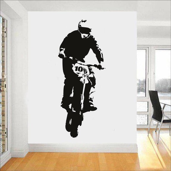 Motorbike Wall Decal Dirt Bike Jump Extreme Sport Door Window Vinyl Stickers Teens Bedroom Man Cave Club Interior Decor Art 57x23cm