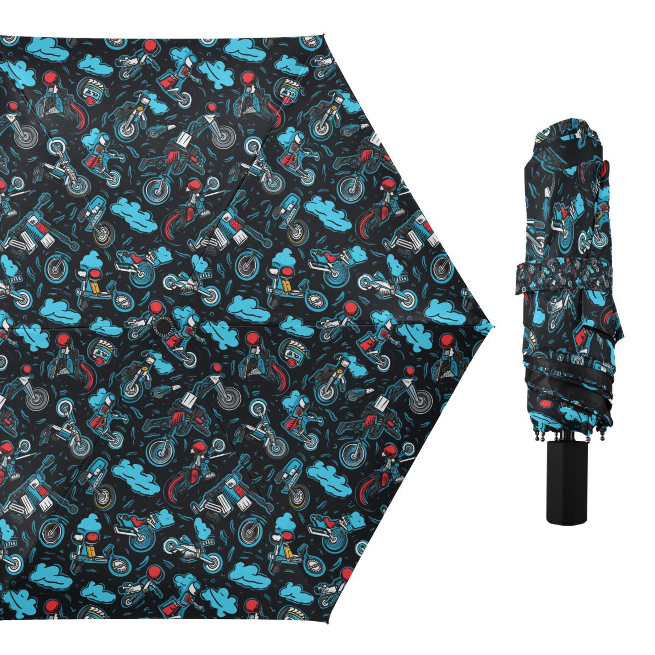 Motorbike and Biker Compact Sun Umbrella Windproof Travel Umbrellas for Rain Strong Portable UV Protection