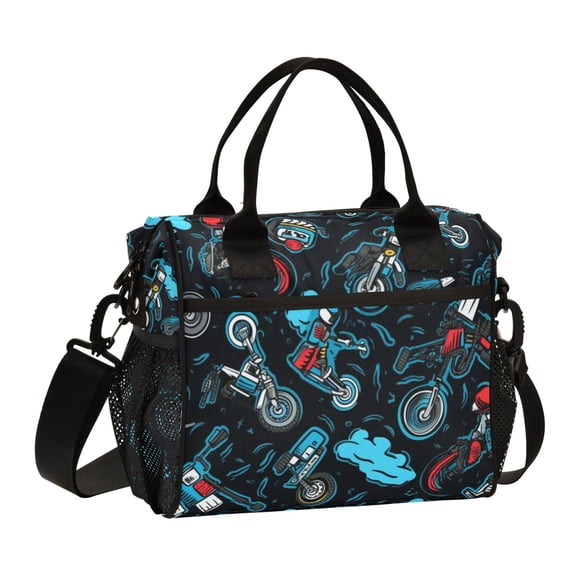 Motorbike and Biker Lunch Bag Insulated Lunch Box Leakproof Reusable Cooler Tote Adjustable Shoulder Strap for Men Women 12L