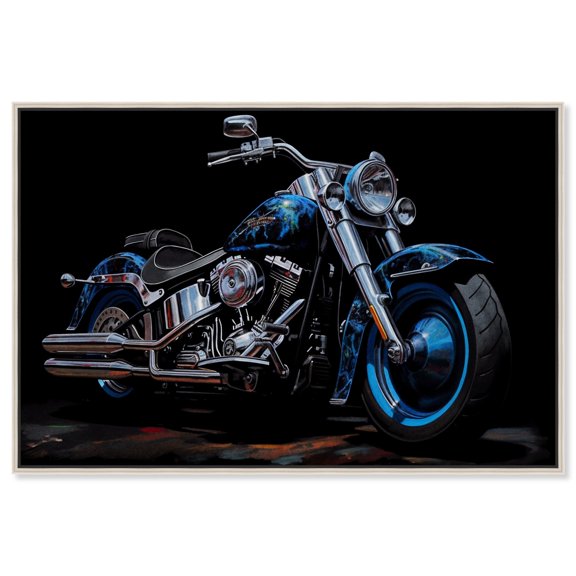 Motorbike in Blues Canvas Modern Mancave Art Prints by Notoriart, Silver Frame, 36" x 24"