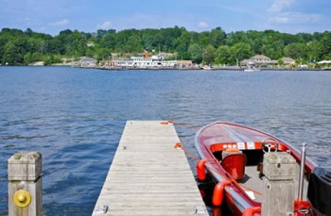 Motorboat moored at a pier Gravenhurst Bay Gravenhurst Ontario Canada Canvas Art - Panoramic Images (36 x 24)